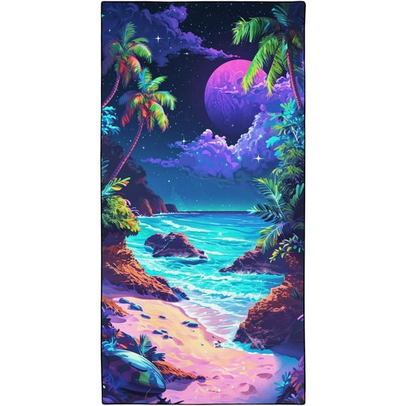 71x36IN Seaside Palm Trees Beach Towel Quick Dry Towels Pool Accessories Cruise Essentials Vacation Gifts Summer Must Haves for Swimming Camping Travel