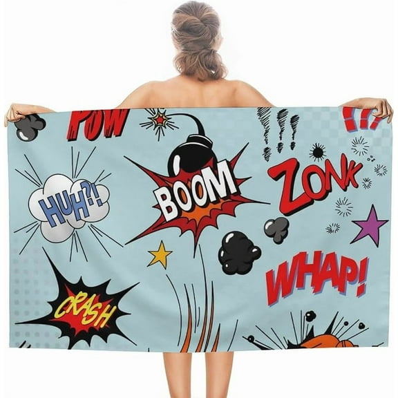 71x36in Adult Beach Towel Comic Book Style Cartoon Soft Bath Towels Quick Dry Towel Adults Unisex Towel Blanket  Beach Towels for Beach, Pool, Travel, Yoga Lightweight & Compact for Adults Gift