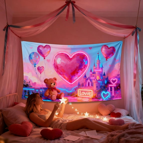 71x45 Inches Valentines Tapestries Blacklight Tapestry Christmas Decorations Wall Hanging Glow in the Dark Tapestry for Bedroom Living Room Party Banners Decor