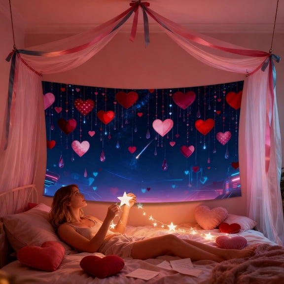 71x45 Inches Valentines Tapestries Blacklight Tapestry Christmas Decorations Wall Hanging Glow in the Dark Tapestry for Bedroom Living Room Party Banners Decor