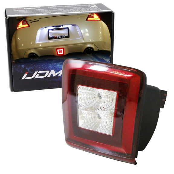 72-002-Red Clear Lens Bumper Fog Light Kit For 2009-2020 Nissan 370Z & 2013-17 Juke Nismo, Powered by Red Brake/Rear Fog & White LED as Backup Reverse Lamp