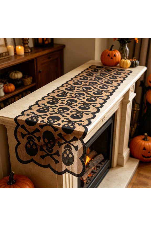 72.05×12.99in Black Skull Table Runner, Eye-catching Pattern, Flexible Fabric Easy to Clean and Fold, Ideal Ornament for Dining Table and Festival Banquet