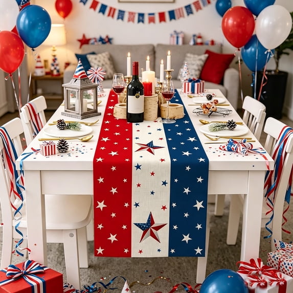 72.05x12.99 Inch Independence Day Tablecloth, Waterproof Fabric Cover, Patriotic Printed Mat, Large Decor Cloth for Home Party Dining Room