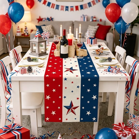 72.05x12.99 Inch Independence Day Tablecloth, Waterproof Fabric Cover, Patriotic Printed Mat, Large Decor Cloth for Home Party Dining Room
