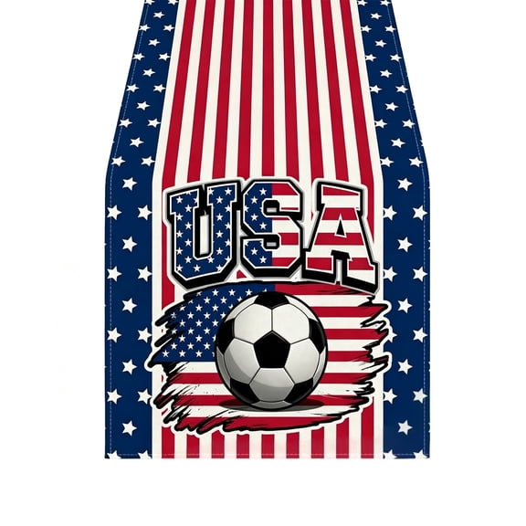 72.05x12.99 Inch Soccer Print Table Runner, Sports Theme Fabric Drape, Game Day Decor Cloth for Dining Table and Home Kitchen Layout