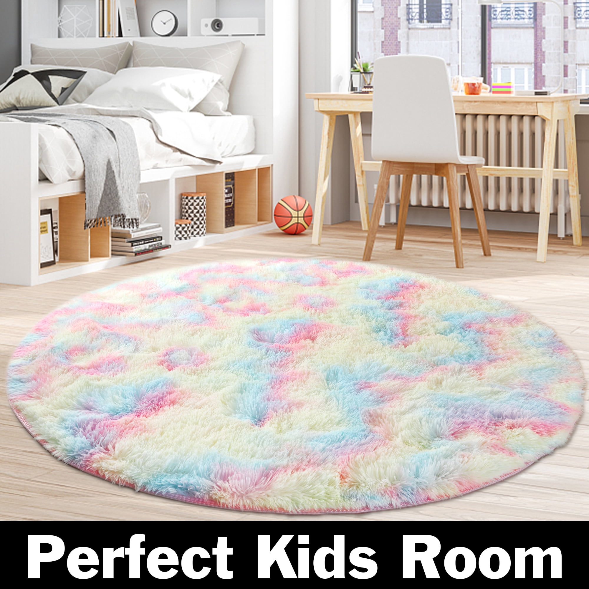 72.05x72.05 inches Round Shag Rug, Circle Rug Fluffy Rug Washable Non ...