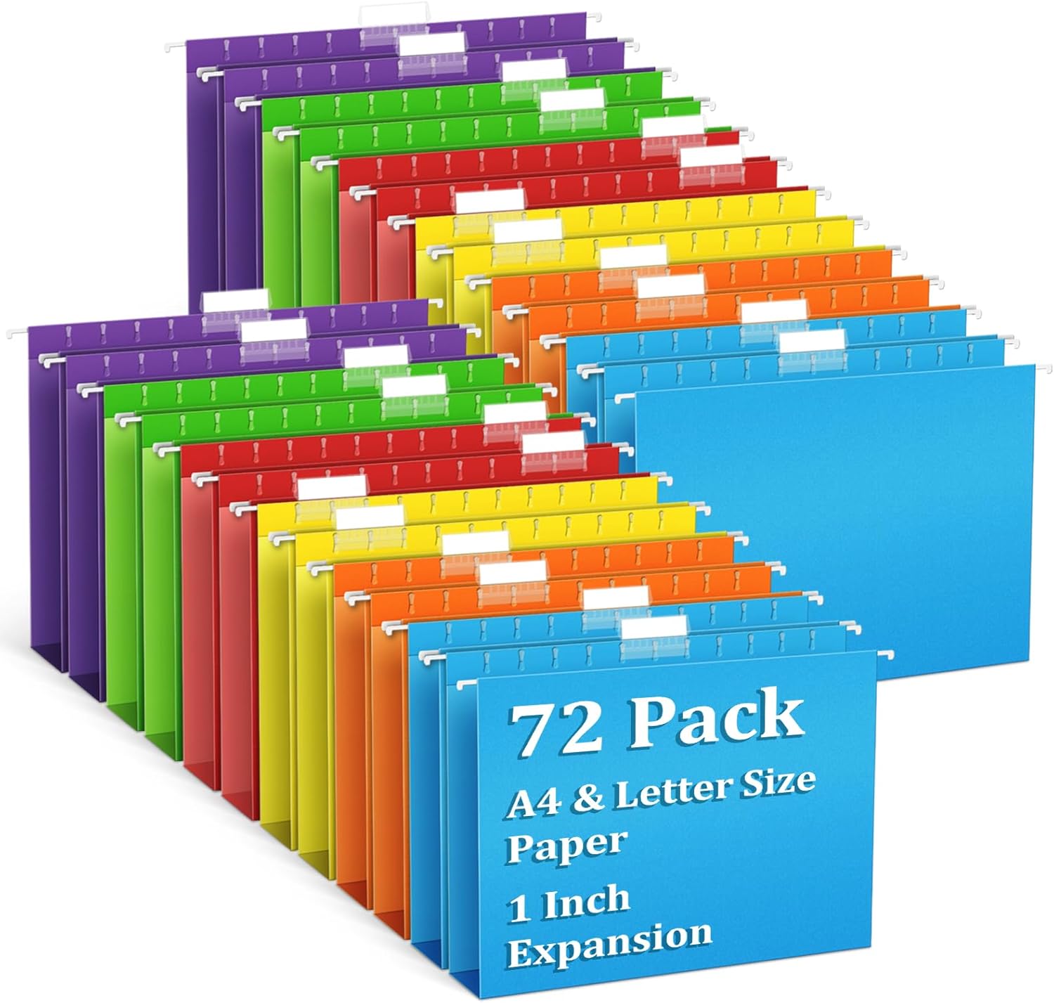 72 1 Inch Expansion File Folders, Letter Size Folders with 1/5-Cut ...