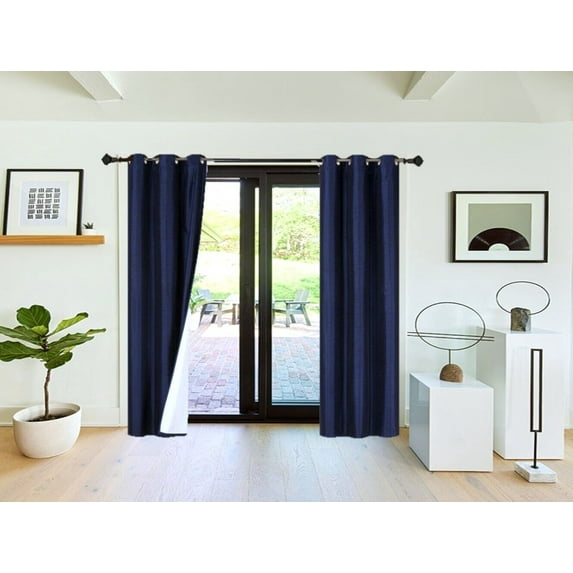 (#72) 1 Panel Navy Blue Solid Thermal Foam Lined Blackout Heavy Thick Window Curtain Drapes Bronze Grommets 95" Length