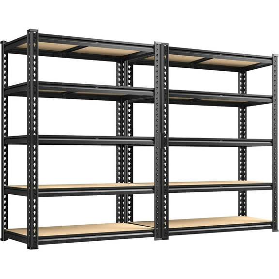 72.12" H Garage Shelving, Storage Shelves Load 2100LBS, 5-Tier Adjustable Shelving Unit with Thickened Wooden Boards for Multiple Scenarios, 72.12" H x 35.55" W x 11.85" D, Black, 2 Pack