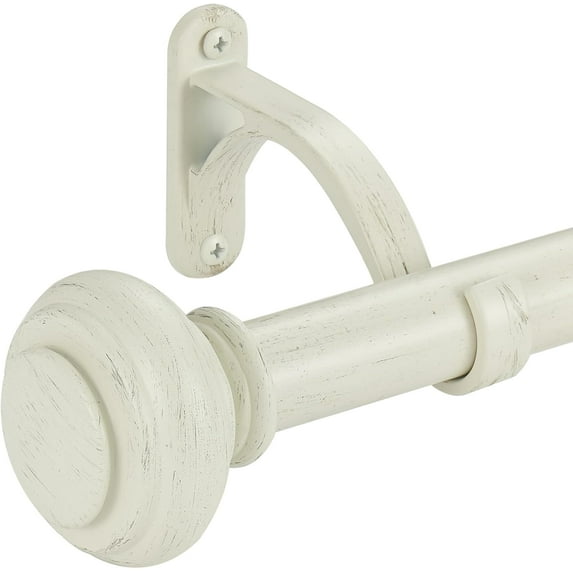 72-144 Inches Curtain Rods for Window, 1 Inch Diameter Drapery Rod with Resin Finials, Ideal Adjustable Heavy Duty Single Curtains Rod for Bedroom, Living Room Decoration, White Wood Grain