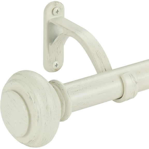 72-144 Inches Curtain Rods for Window, 1 Inch Diameter Drapery Rod with Resin Finials, Ideal Adjustable Heavy Duty Single Curtains Rod for Bedroom, Living Room Decoration, White Wood Grain