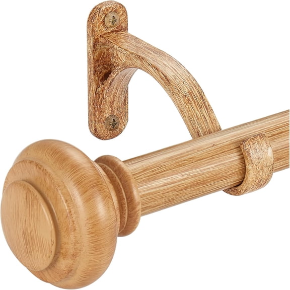 72-144 Inches Curtain Rods for Window, Vimayta 1 Inch Diameter Drapery Rod with Resin Finials, Ideal Adjustable Heavy Duty Single Curtains Rod for Bedroom, Living Room Decoration, Yellow Wood Grain