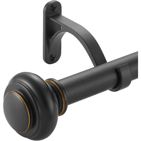 72-144 Inches Curtain Rods for Window,zz 1 Inch Diameter Drapery Rod with Resin Finials, Ideal Adjustable Heavy Duty Single Curtains Rod for Bedroom, Living Room Decoration, Matte Black