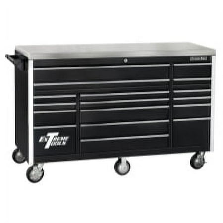 72" 17 Drawer Triple Bank Roller Cabinet - Black