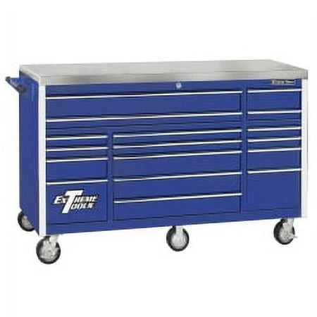 72" 17 Drawer Triple Bank Roller Cabinet - Blue