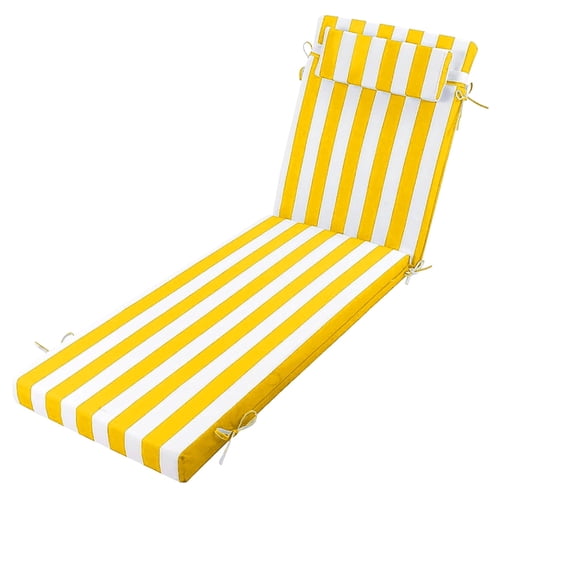 72" ×21" Outdoor Chaise Lounge Cushion, 3" Thick High-Density Foam Fill, with Removable Headrest, Waterproof Fade Resistant, Replacement Cushion for Lawn Pool (Bright Yellow White Stripes 1PC)