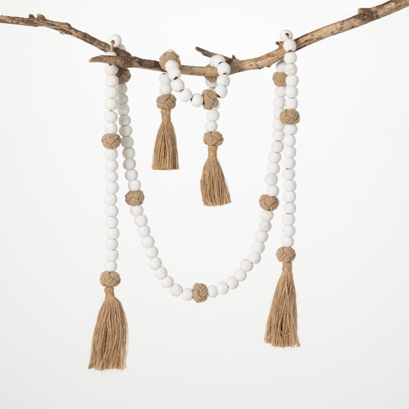 72" & 24" Tassel & Wood Bead Garland - Set of 2, White