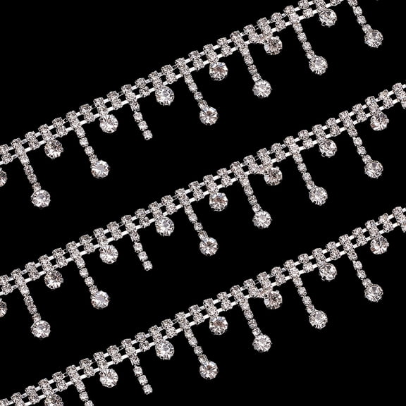 72.2Inch Rhinestone Trim Fringe Silver Iron Rhinestone Chain Rhinestones Ribbon Chain with Tassel Beaded Fringe Belt