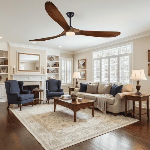 72" 3-Blade Ceiling Fan with Light & Remote – 6-Speed High CFM Quiet DC Motor, Solid Walnut Wood Blades, Indoor/Outdoor/Patio (Coastal/Farmhouse)