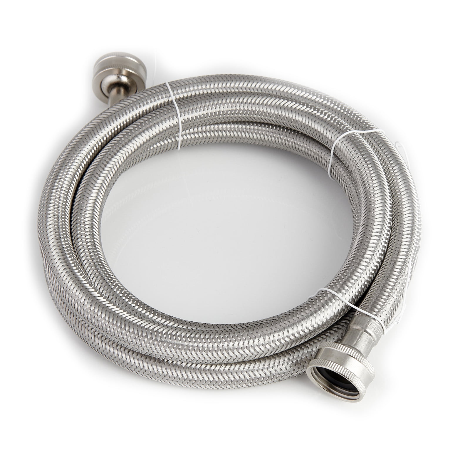 72" 304 Stainless Steel Wire Braided Flexible Hose, Dual-Layer PVC Inner Tube, 3/4" Brass Compression Fittings – Supply Line for Washing Machine