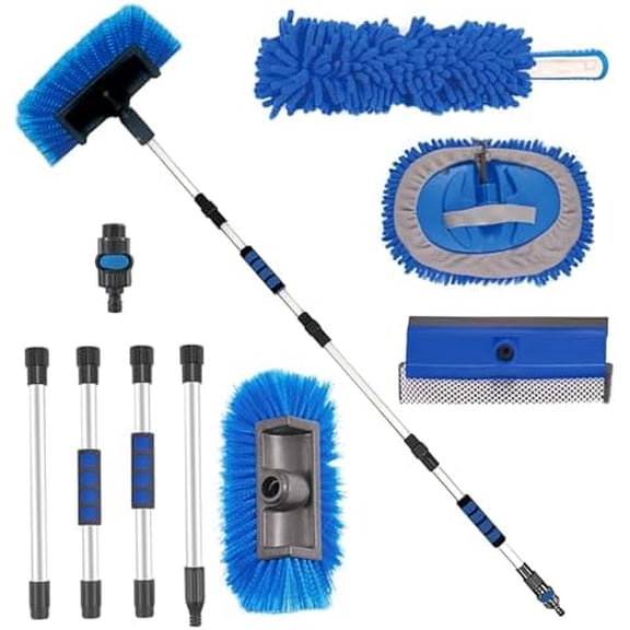 72" Car Wash Brush with Long Handle, On/Off Switch for Car RV Truck Boat Washing Brush, Complete Cleaning Kit with Car Wash Mop Windshield Squeegee Multifunctional Wash Brush