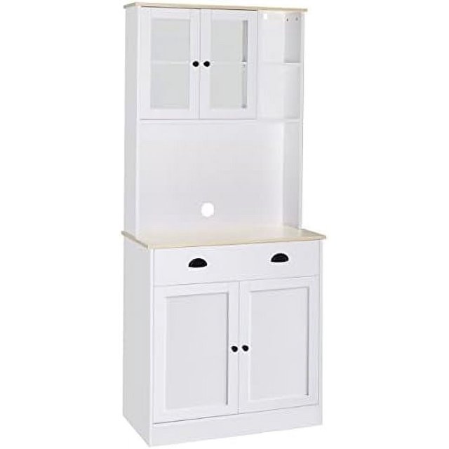 72" Kitchen Pantry with Hutch Freestanding Kitchen w/Glass