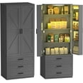 72" LED Kitchen Pantry with 3 Drawers Farmhouse Tall Storage