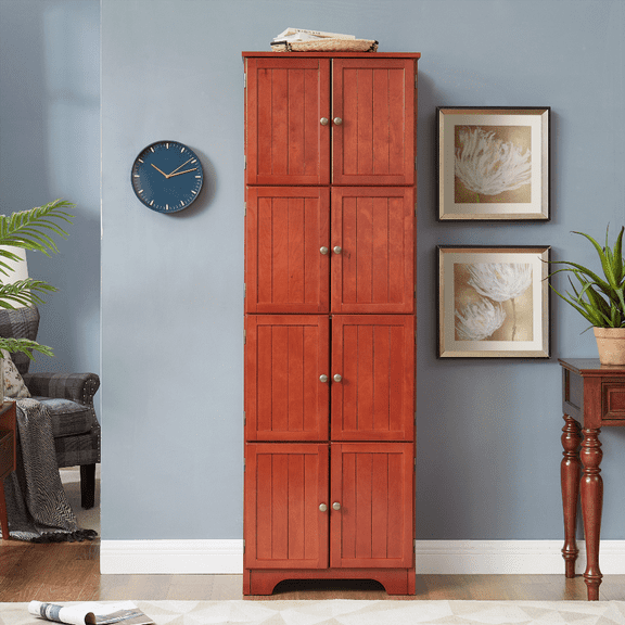 72.4 Tall Cherry Storage Cabinet with 8 Doors & 4 Shelves  Freestanding for Living Room, Kitchen, Office