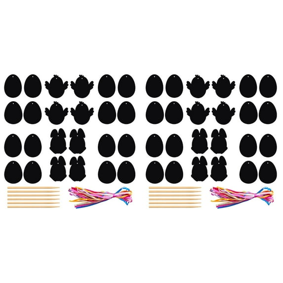 72/48/24PCS Easter Bunny Scratch Mini Art Set Color Scratch Art Easter Egg Ornaments Decorations DIY Easter Craft Kits Kids Easter Party Gifts Egg Basket Stuffers