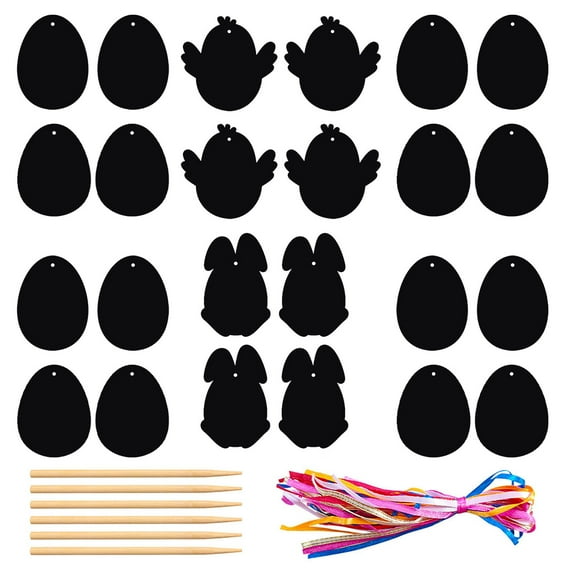 72/48/24PCS Easter Bunny Scratch Mini Art Set Color Scratch Art Easter Egg Ornaments Decorations DIY Easter Craft Kits Kids Easter Party Gifts Egg Basket Stuffers