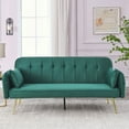 thumbnail image 1 of 72.5" Convertible Futon Sofa Bed with 2 Pillows, Velvet Sleeper Sofa with Adjustable Backrest, Upholstered Loveseat Sleeper Couch with Padded Cushions, for Living Room Bedroom Office, Green, 1 of 9