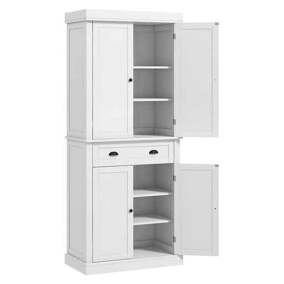 72.5" Kitchen Pantry Cabinet, Freestanding Food Storage Organizer, White Wood Grain, Adjustable Shelves, Tall Kitchen Cabinets for Pots & Pans