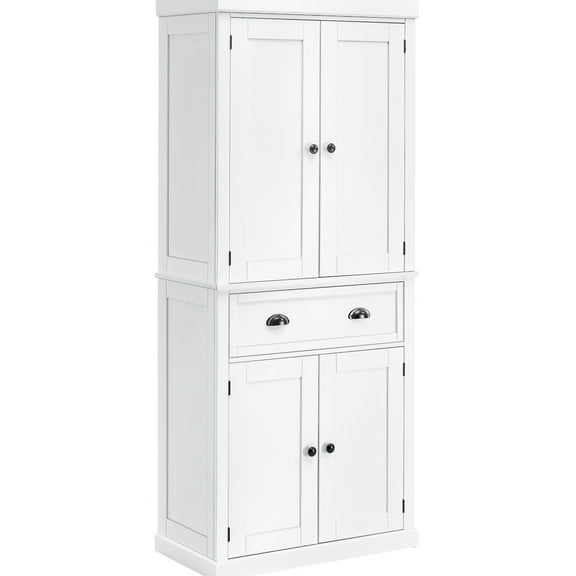 72.5" Tall Kitchen Cabinet In White, 2 Door Cupboards, Drawer & Adjustable Shelves. Plentiful Storage For Dishes, Pots, Pans. Customizable Shelving Taco . Fashionable Home. Tipping Feature. Space.