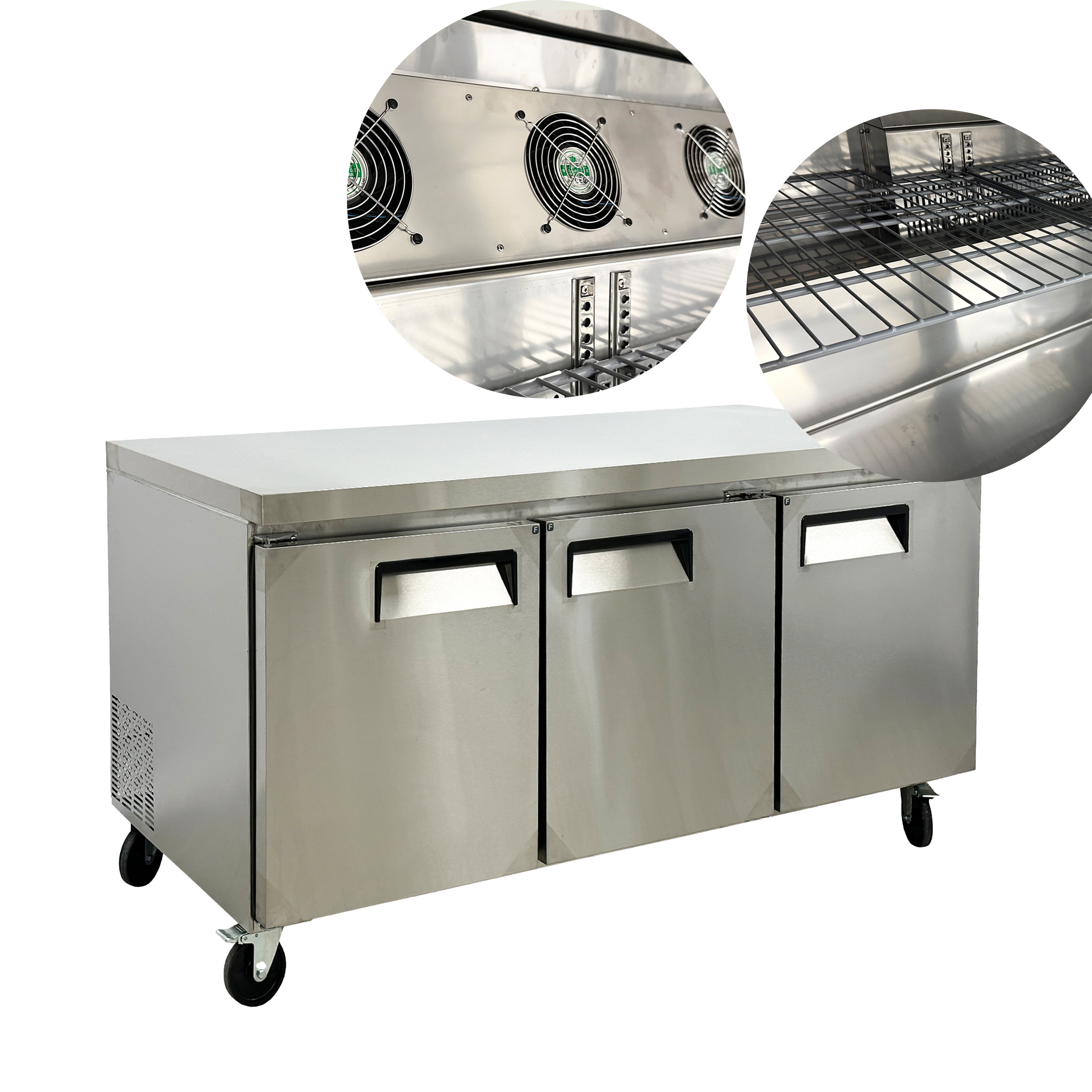 72.5 in. Commercial Undercounter Freezer 20 Cu.Ft, Auto-Defrost Three Solid Door Freezer