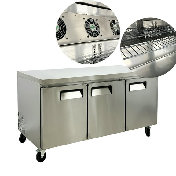 72.5 in. Commercial Undercounter Freezer 20 Cu.Ft, Auto-Defrost Three Solid Door Freezer