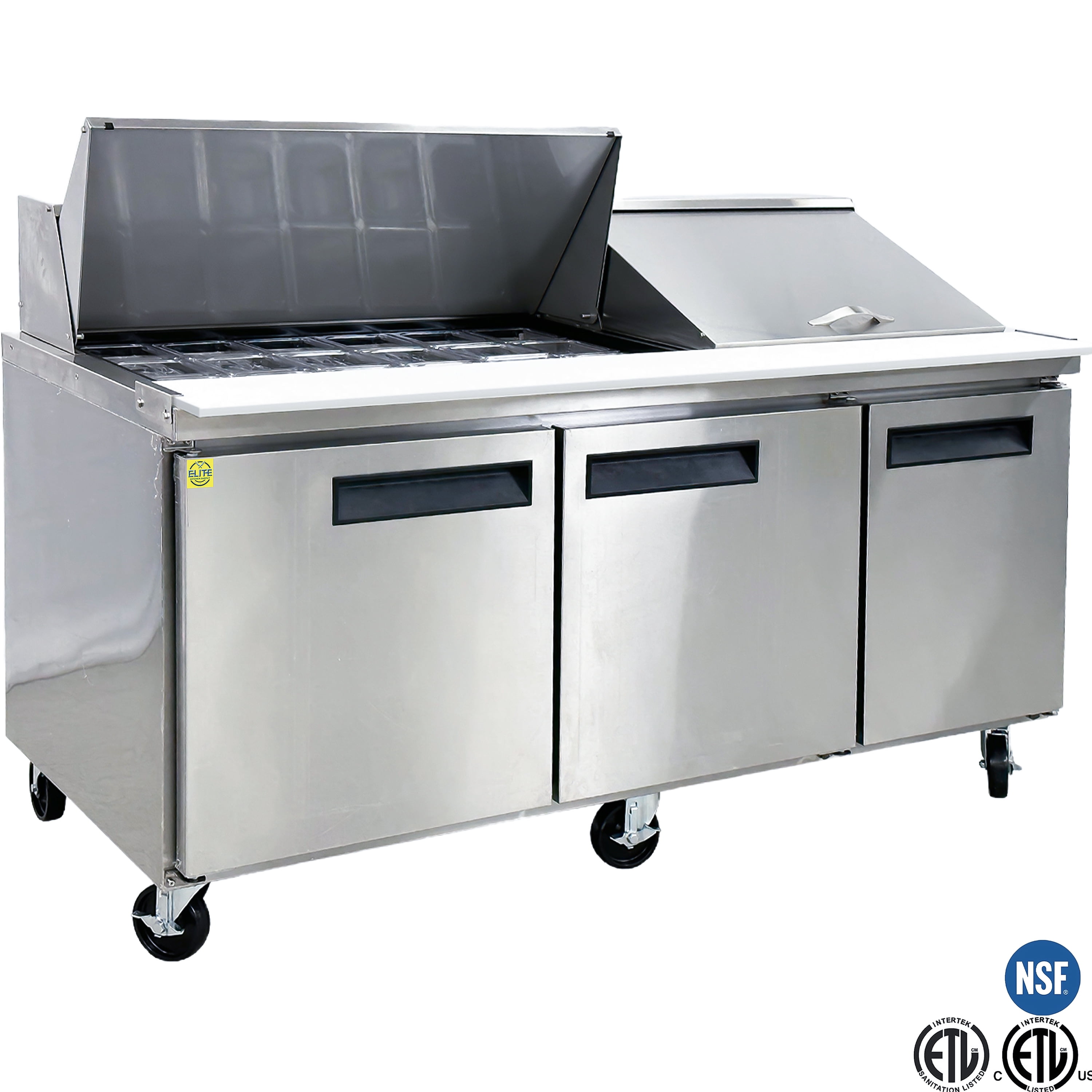 73 in. Food Prep Table Refrigerator, 3 Stainless Steel Doors, 20.3 Cu.Ft., Stainless Steel, NSF Certified