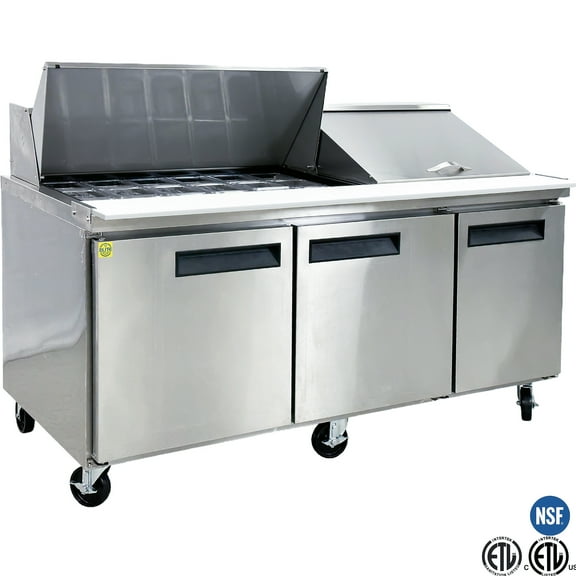 73 in. Food Prep Table Refrigerator, 3 Stainless Steel Doors, 20.3 Cu.Ft., Stainless Steel, NSF Certified