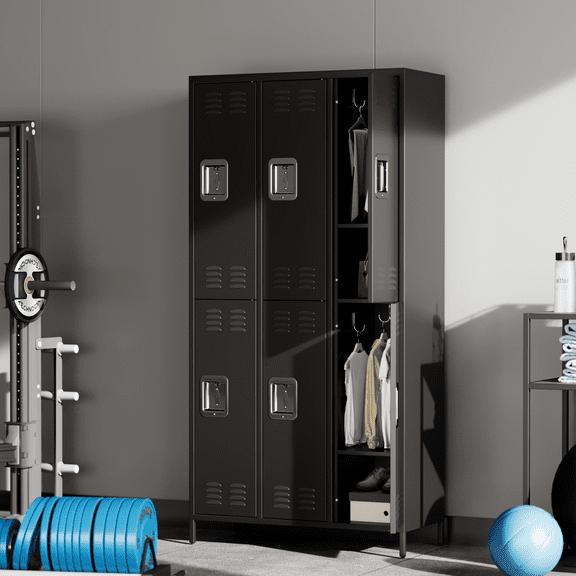 72" 6-Door Industrial Metal Locker Cabinet for Employees - Double-Tier Steel Storage with 18 Hooks for Gym, School, Office, Home, Classroom, Bedroom