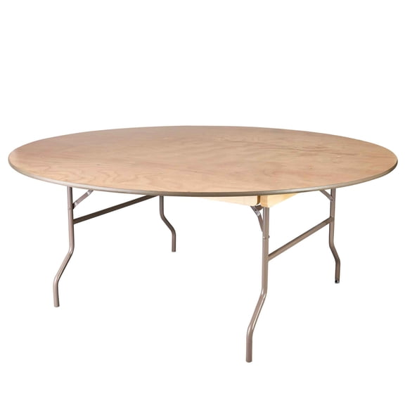 72" (6 Foot) Round Heavy Duty Vinyl Edge Plywood Folding Banquet Table with Warm Gray Legs by Chivari