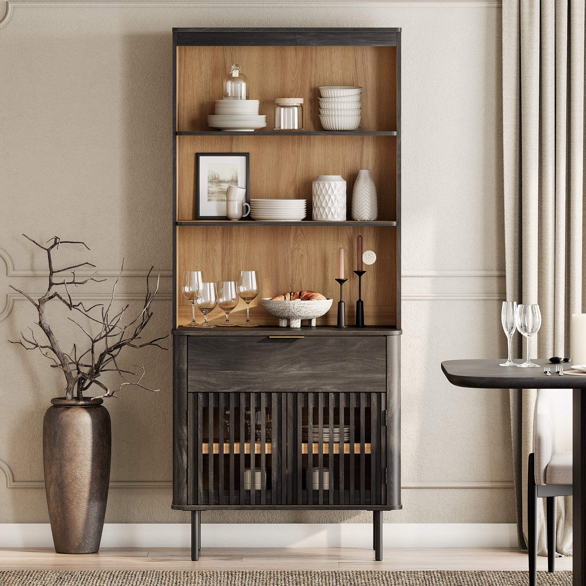 72.8" H X 31.5" W Kitchen Pantry Storage Cabinet, Push-to-open Door Kitchen Hutch With Drawer And Adjustable Shelf, Black