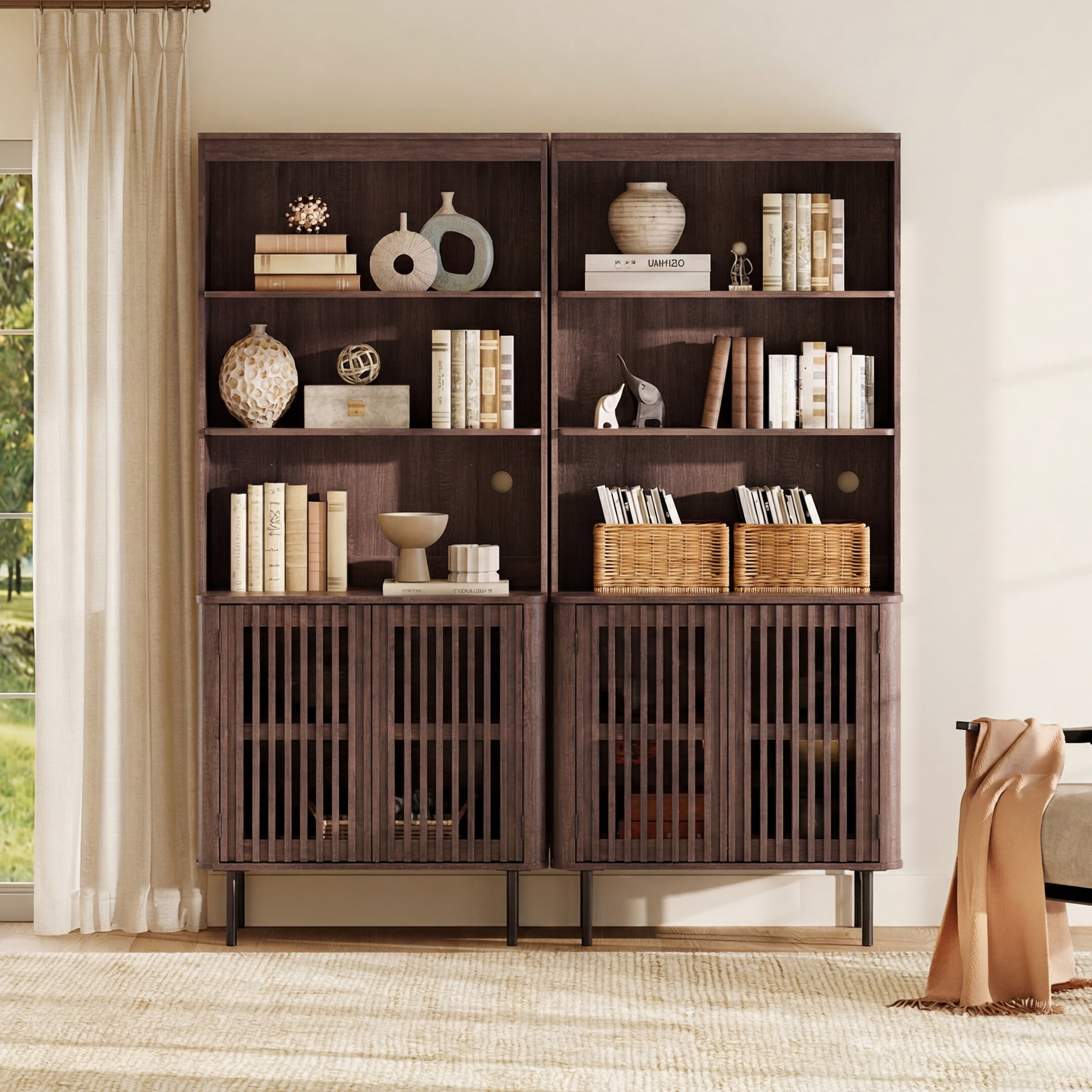 72.8" H X 63" W Kitchen Pantry Storage Cabinet, Push-to-open Door Kitchen Hutch With Adjustable Shelf, Walnut