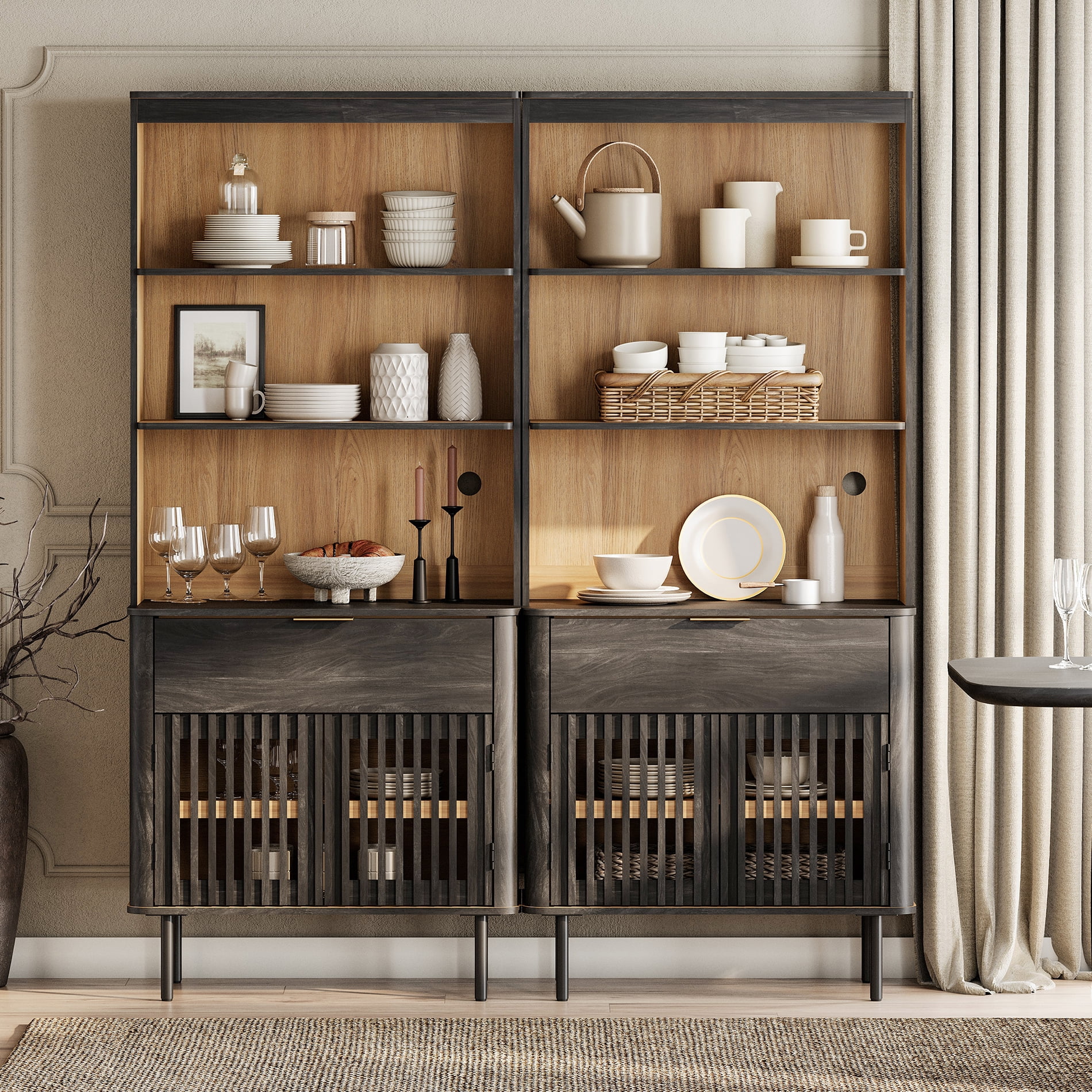 72.8" H X 63" W Kitchen Pantry Storage Cabinet, Push-to-open Door Kitchen Hutch With Drawer And Adjustable Shelf, Black
