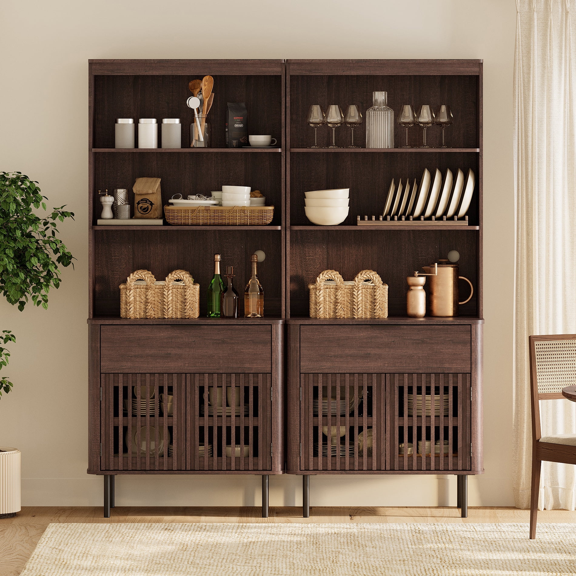 72.8 Inch Tall Bookshelf with Storage Cabinet, 3 Tier Bookcase with Drawer & Adjustable Shelf, Walnut