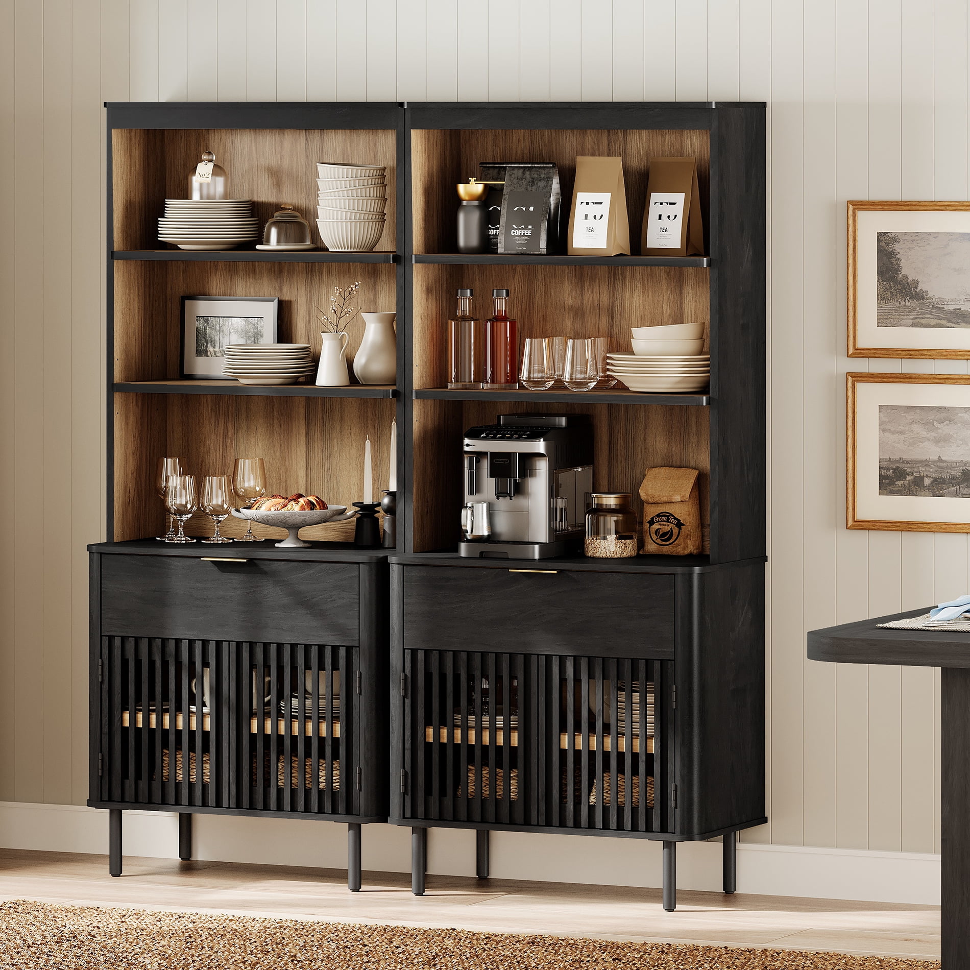 72.8 Inch Tall Bookshelf with Storage Cabinet, 6 Tier Bookcase with Drawer & Adjustable Shelf,Black
