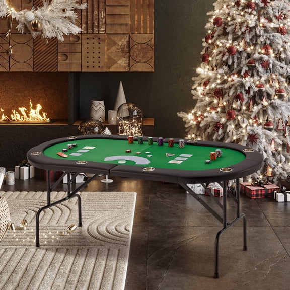 72'' 8-Player Foldable Poker Table, Portable Card Game Table for Home & Party Use, Green