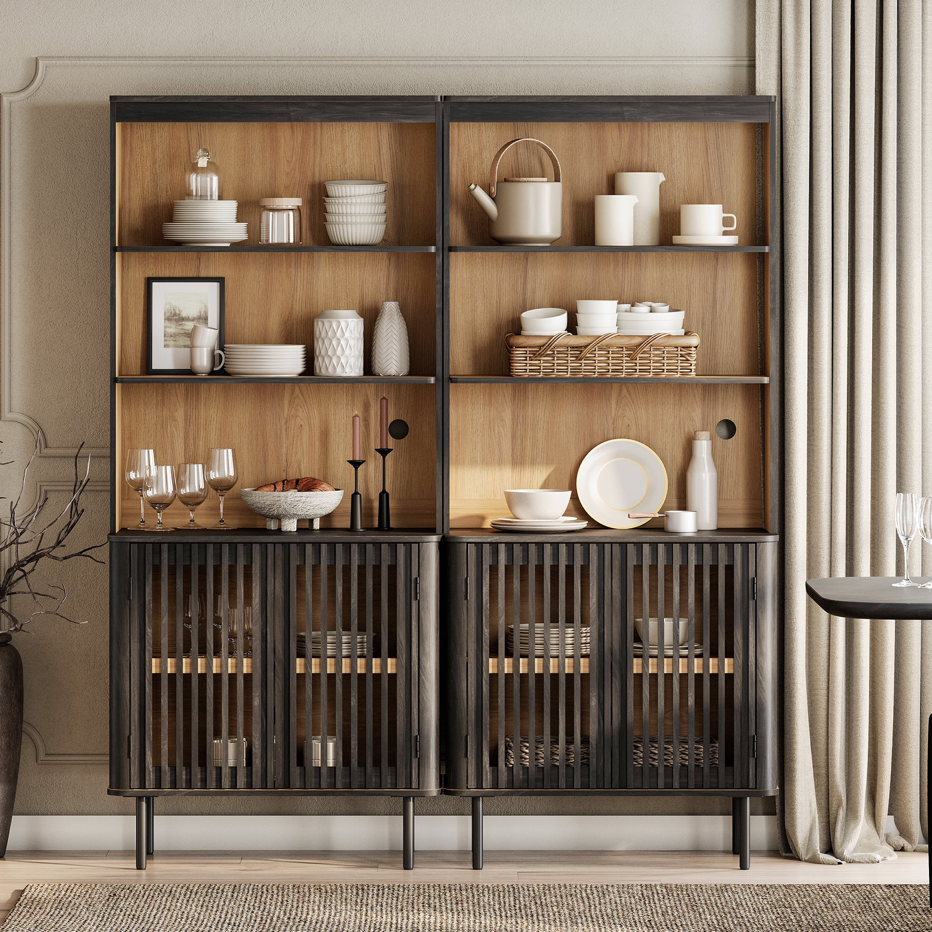 72.8" Tall Bookshelf with Doors - 6 Tiers Large Modern Bookcase with Adjustable Shelves, Black