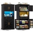 thumbnail image 1 of 72.8" Tall Pantry Cabinet, Kitchen Pantry Storage Cabinet with Outlet & LED Light, Cupboard Storage Cabinet with 4 Doors 1 Large Drawers & Microwave Stand, for Kitchen, Dining Room, Black, 1 of 10