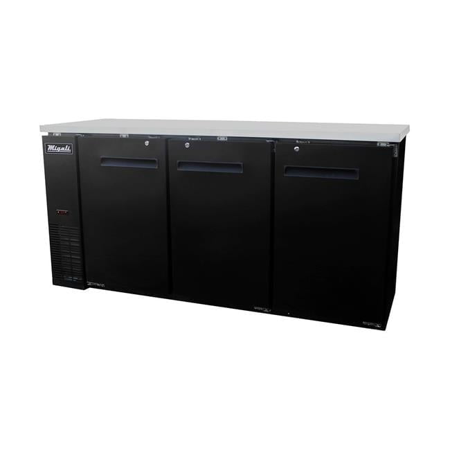72.8 in. 19.6 cu. ft. Competitor Series Refrigerated Back Bar Cabinet 3 Solid Doors, Black & Stainless Steel
