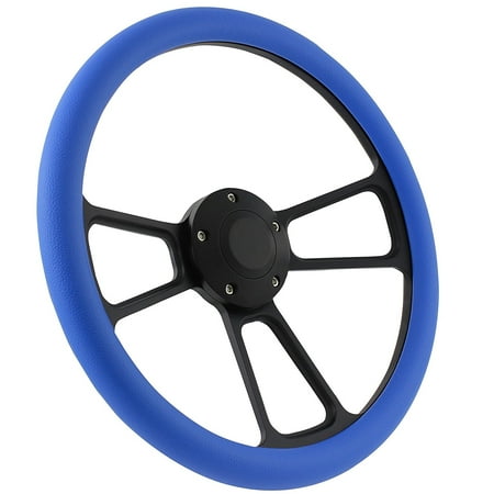 72-82 Ford Courier Pick-up Steering Wheel Kit 14" Black Muscle Steering Wheel Sky Blue Half Wrap