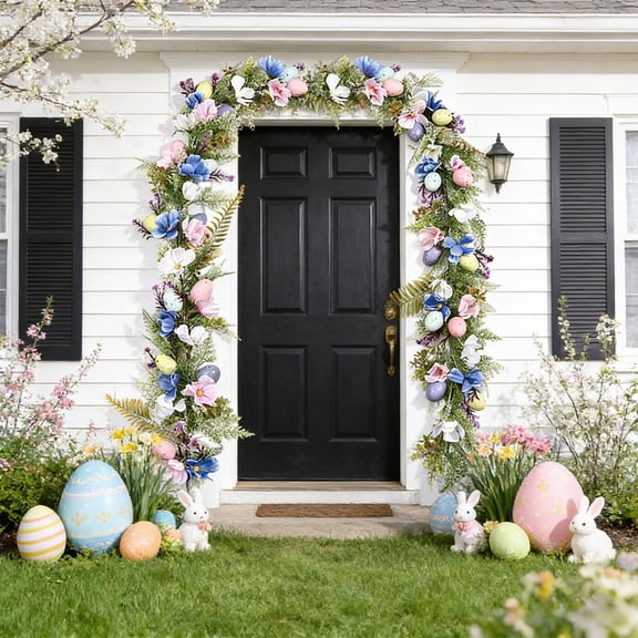 72.8in Multicolor Easter Eggs Spring Rattan Vine Door Decoration with Branches and Leaves, Indoor Outdoor Floral Decor for Home Patio Porch